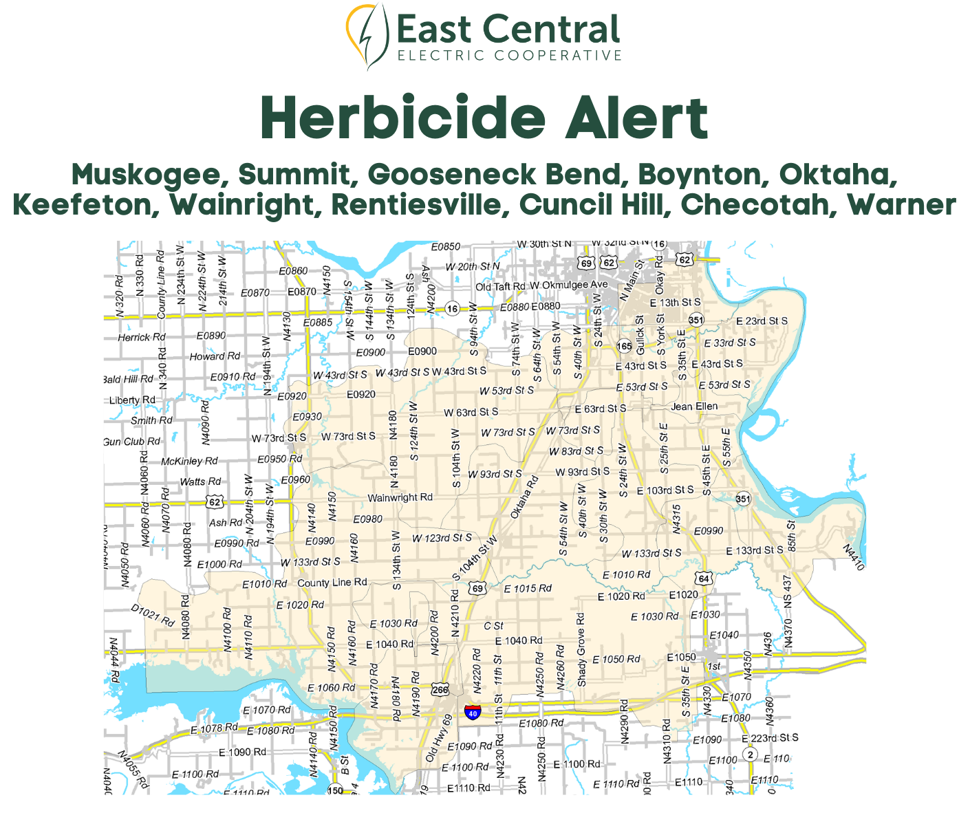 Map of locations where herbicides will be used.